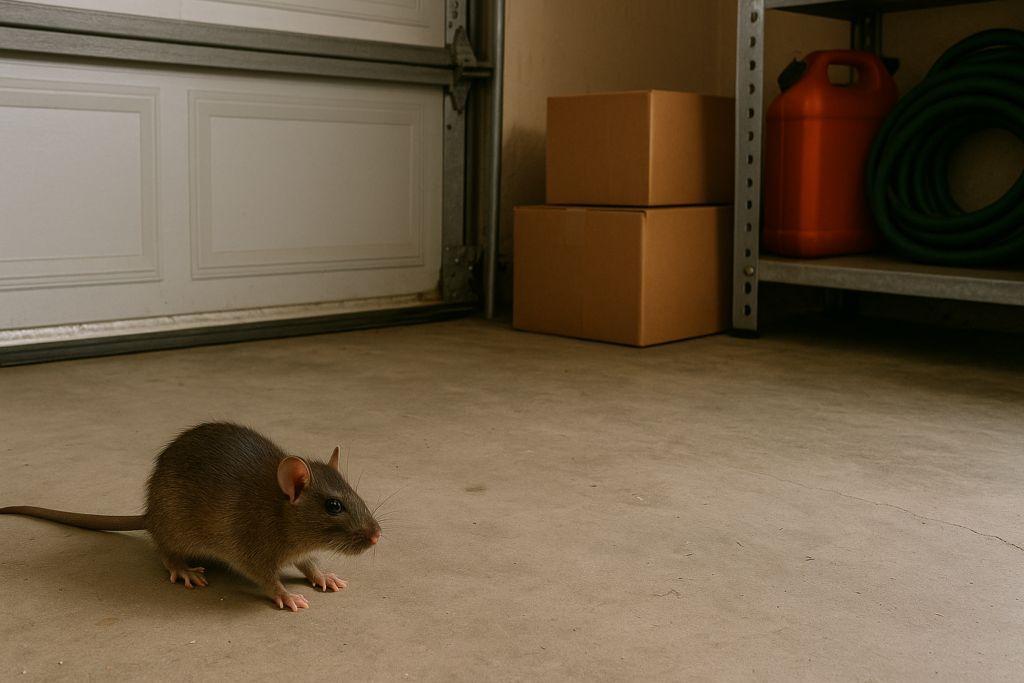 Image of a rat in a garage.