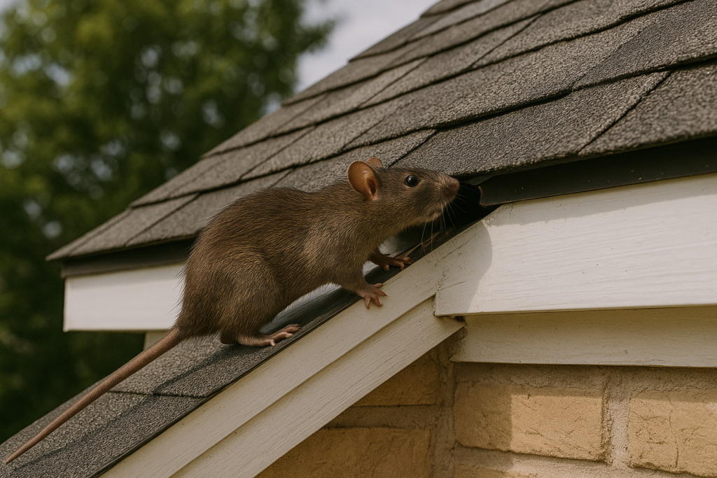 Image or a rat trying to get into a an attic space.