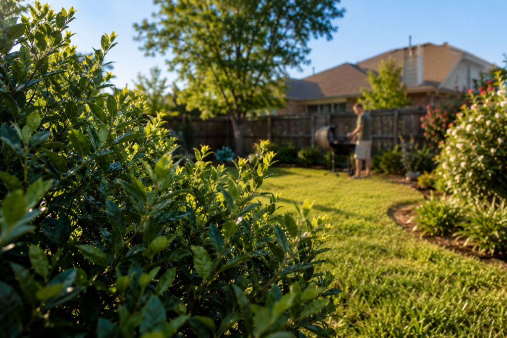 A man enjoying his Plano Texas lawn with no mosquitoes. Grilling and chilling with his family.