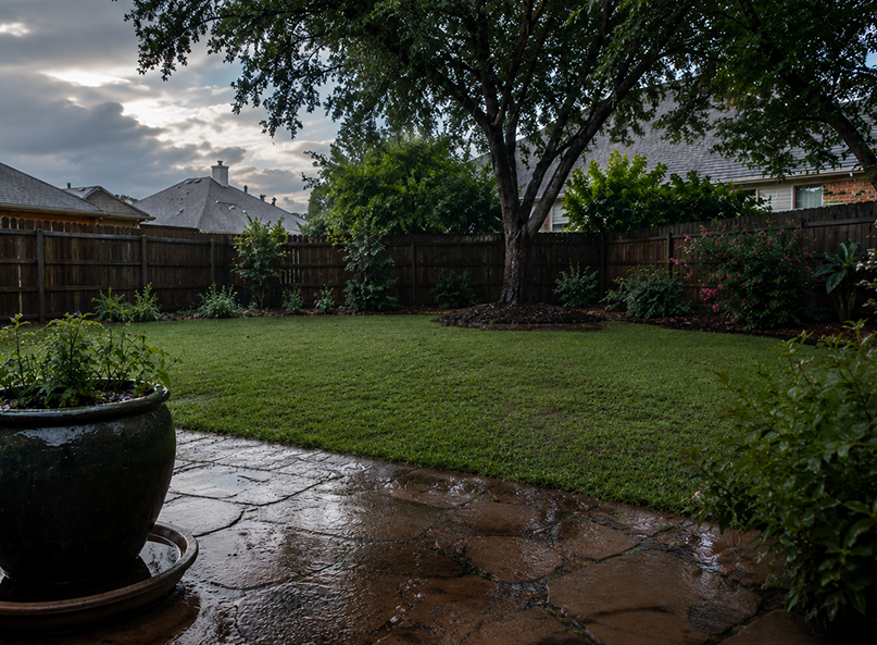 Plano Texas lawn after a summer rain shower.
